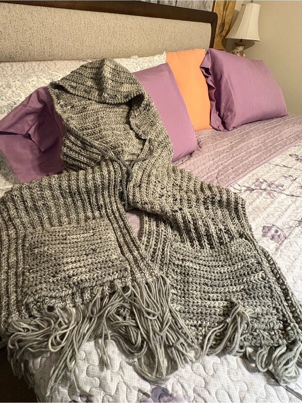 Chunky Knit Hooded Scarf in Light Gray